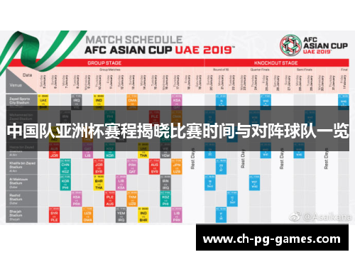 中国队亚洲杯赛程揭晓比赛时间与对阵球队一览